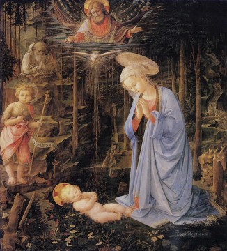 Filippino Lippi Painting - La adoración con el niño Bautista y San Bernardo Christian Filippino Lippi
